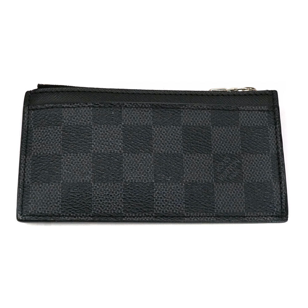 Louis Vuitton Coin Card Holder Case Damier Canvas Leather Black